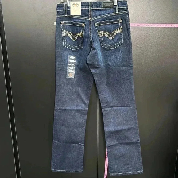 Harley Davidson Midrise boot cut,metallic thread embellished back pockets - Picture 4 of 14